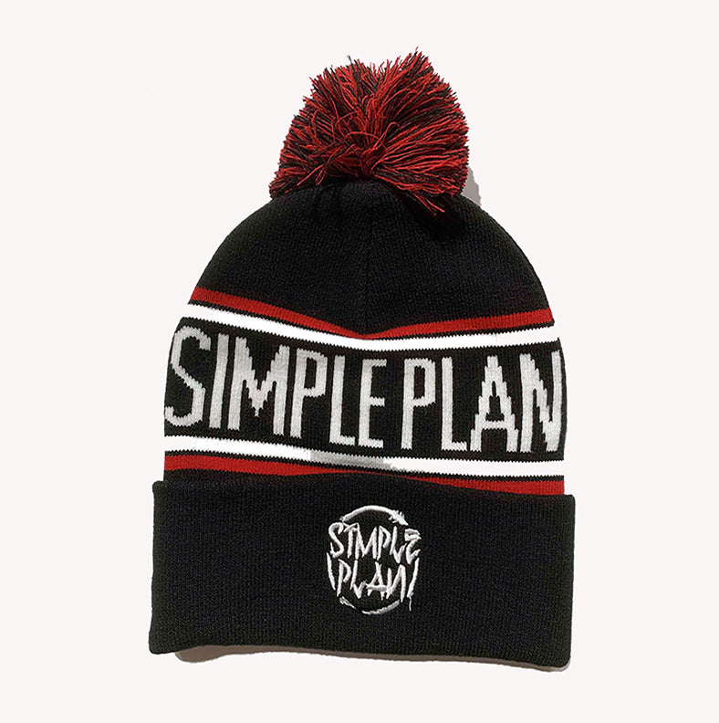 Black & Red Beanie with Pom Pom